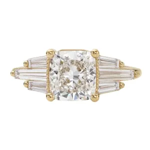 ORDER ONLY: 18K Gold Cushion-Shaped Diamond Ring with Baguette Wings