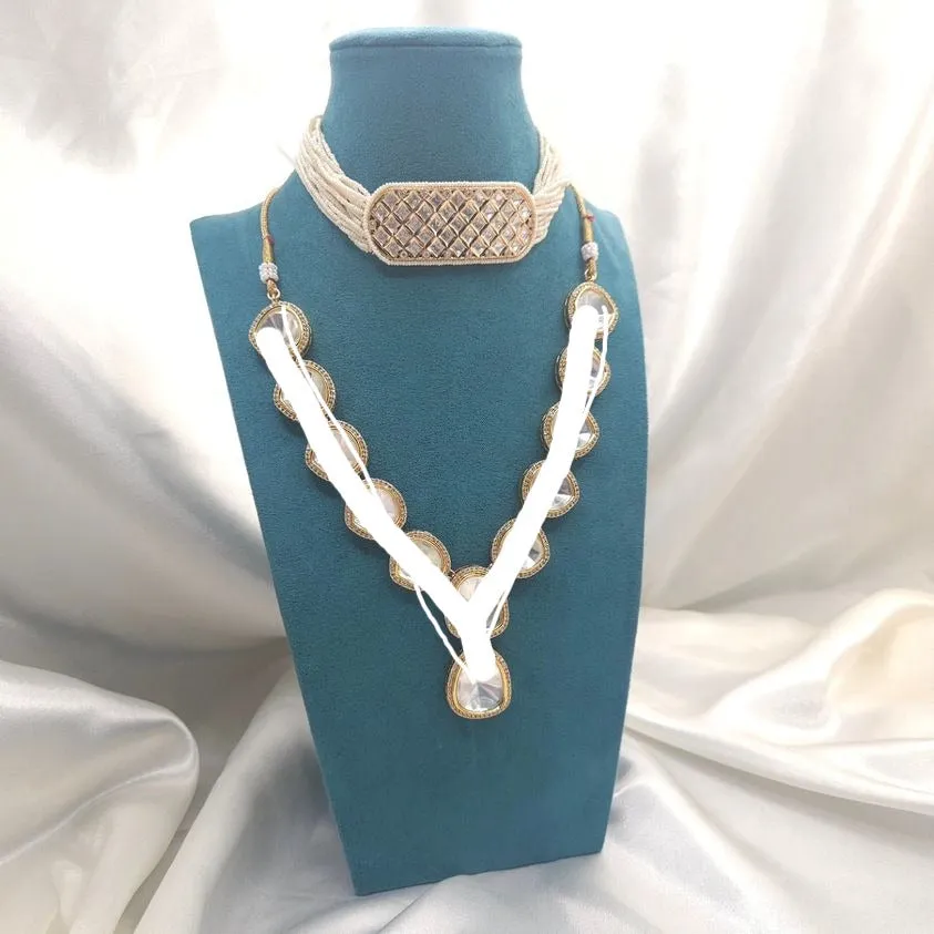 Polki Pearl Kundan Choker Necklace Earring set