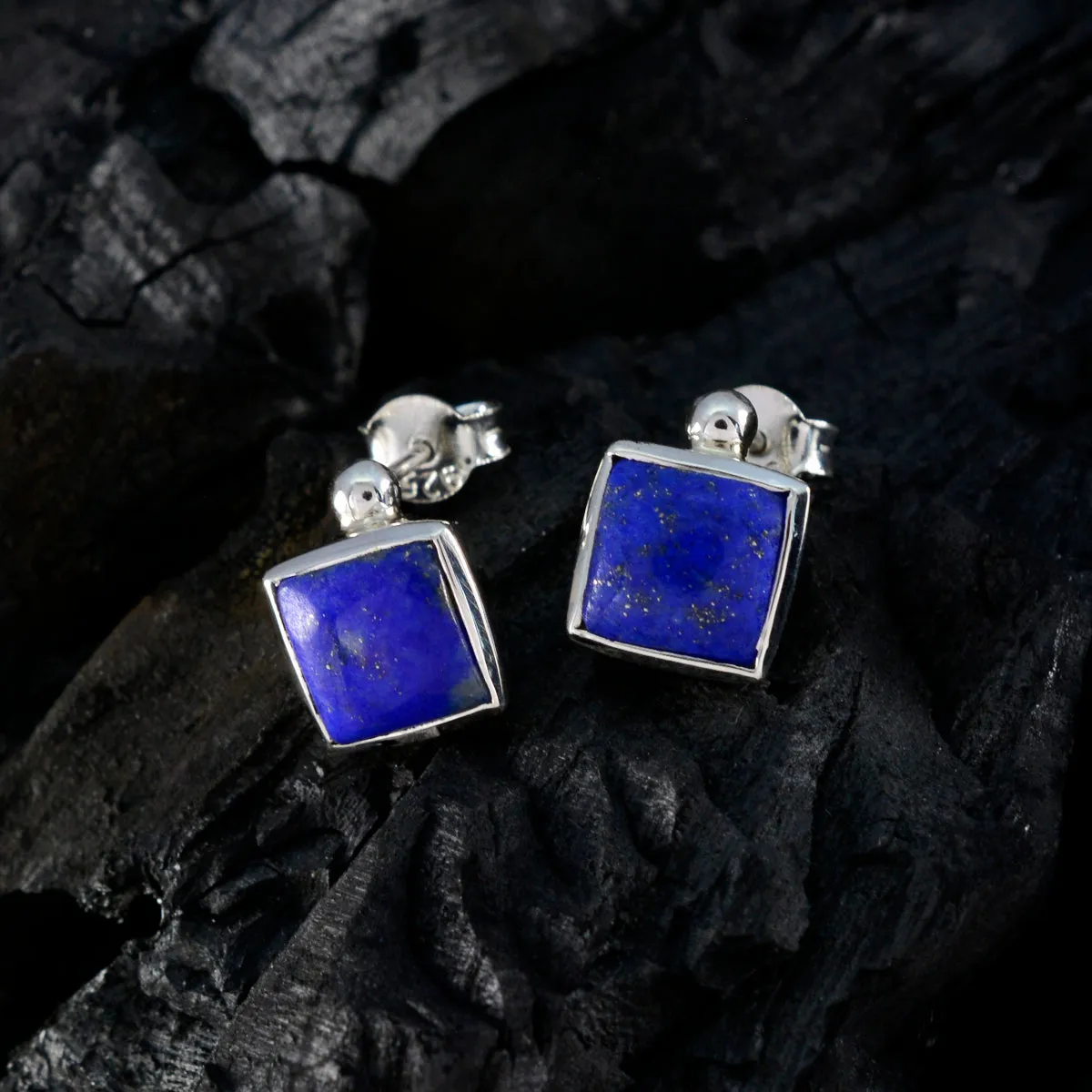 Riyo Delightful Sterling Silver Earring For Femme Lapis Lazuli Earring Bezel Setting Blue Earring Stud Earring