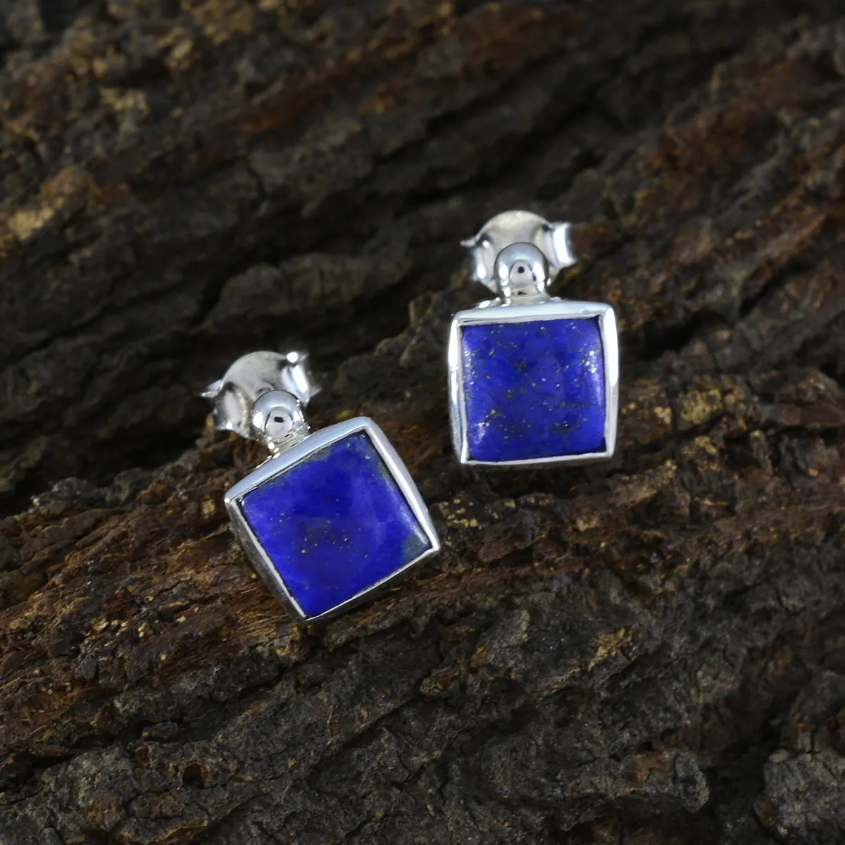 Riyo Delightful Sterling Silver Earring For Femme Lapis Lazuli Earring Bezel Setting Blue Earring Stud Earring