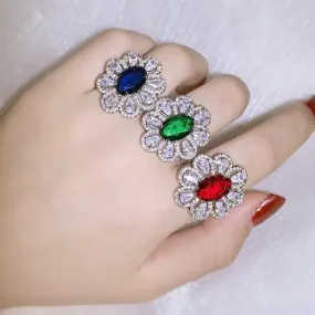 Silver Radiant Colorful Zircon Light Luxury Flower Type Rings S4653514