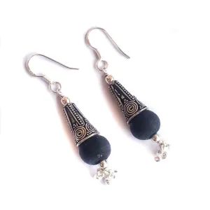 Sterling Silver Black Tulsi Dangle Earrings