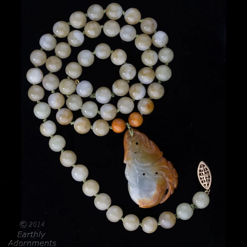 Vintage Burmese natural jadeite pendant and bead necklace. j-nlja863