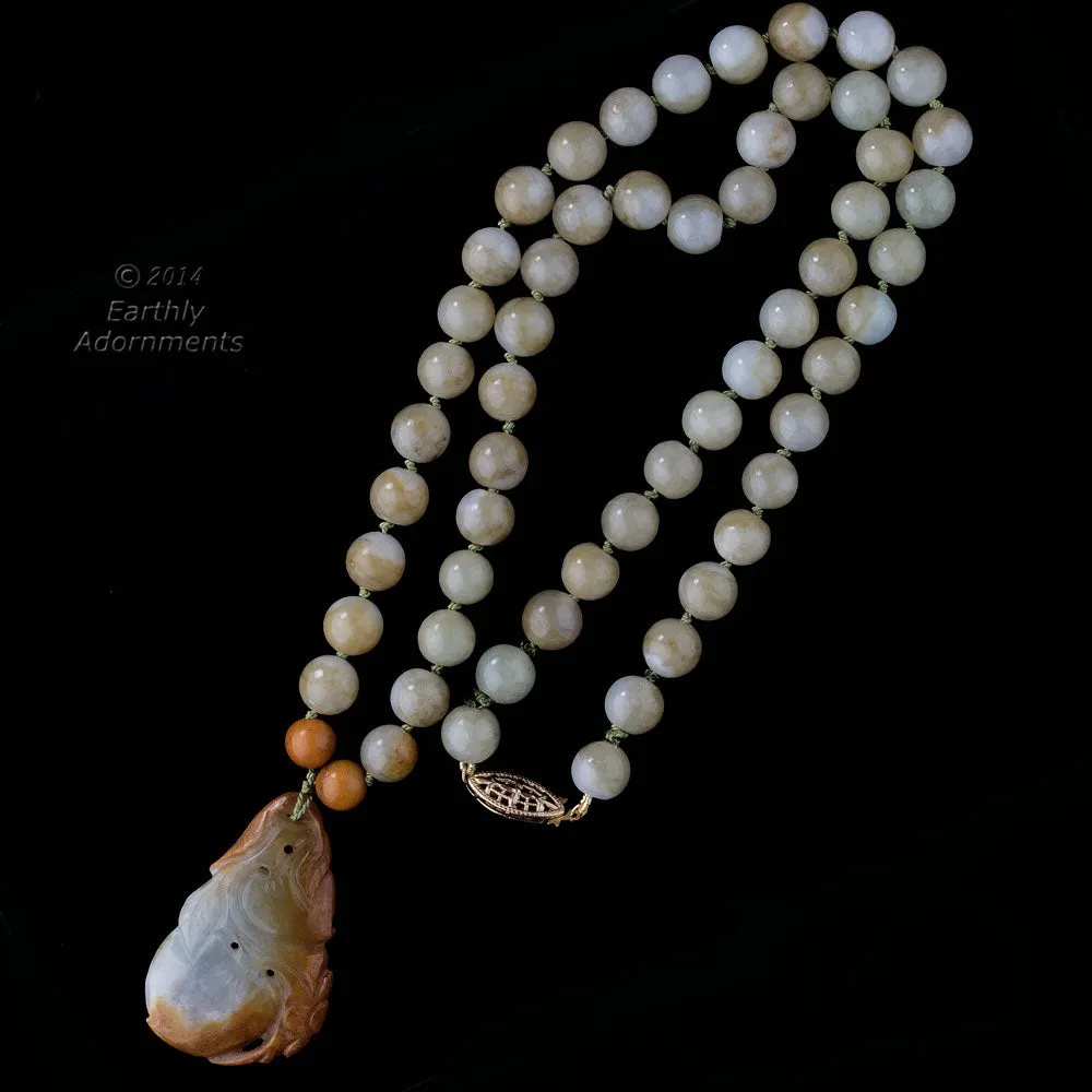 Vintage Burmese natural jadeite pendant and bead necklace. j-nlja863